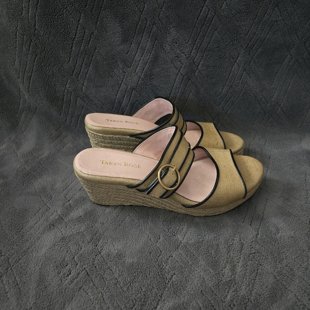 Taryn Rose Tan and Black Wedge Sandals